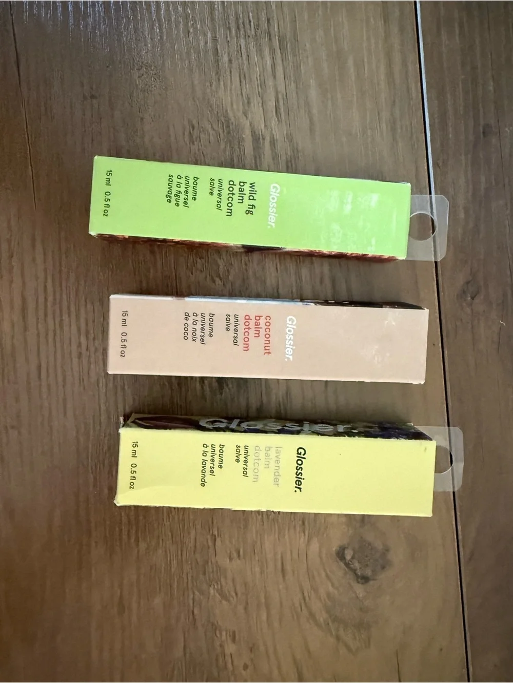 Glossier Balm Dotcom Set — Wild Fig, Coconut, Lavender NIB